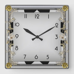 Art Deco Elegantes Grau Quadratische Wanduhr