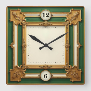 Art Deco Elegantes Grün Quadratische Wanduhr