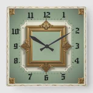 Art Deco Elegantes Mint Quadratische Wanduhr