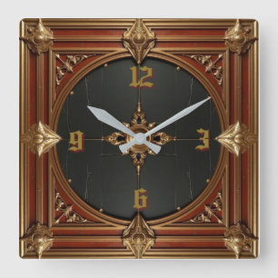 Art Deco Elegantes Rot Quadratische Wanduhr