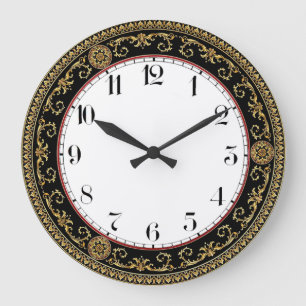 Art Deco Elegantes Schwarz und Gold Große Wanduhr
