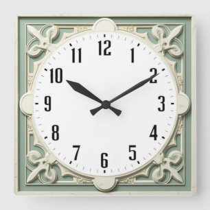 Art Deco Elegantes Weiß Quadratische Wanduhr