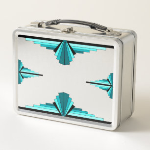 Art Deco-Elemente in Blaugrün Metall Brotdose