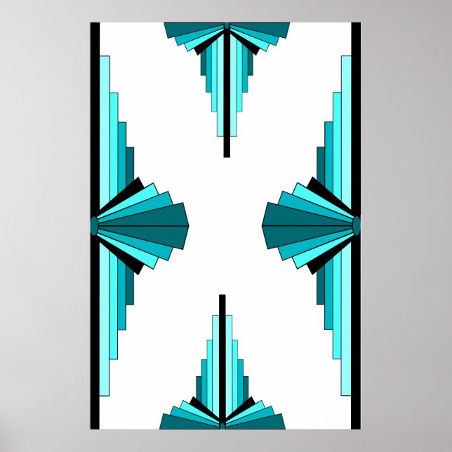 Art Deco-Elemente in Blaugrün Poster (Vorne)