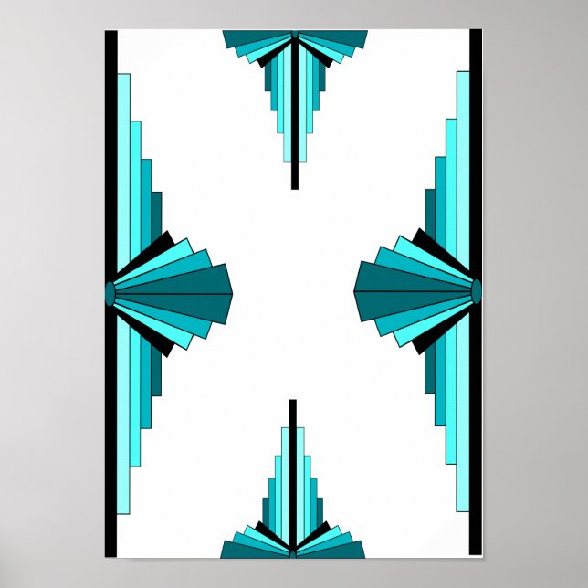 Art Deco-Elemente in Blaugrün Poster (Vorne)