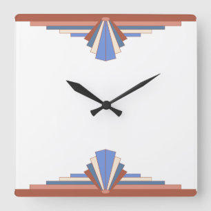 Art deco elements in rose gold & blue01 quadratische wanduhr