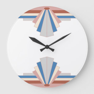 Art deco elements in rose gold, blue & grey03 große wanduhr