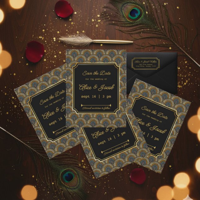 Art Deco Embroidered-Style Save the Date Wedding Einladung (Von Creator hochgeladen)