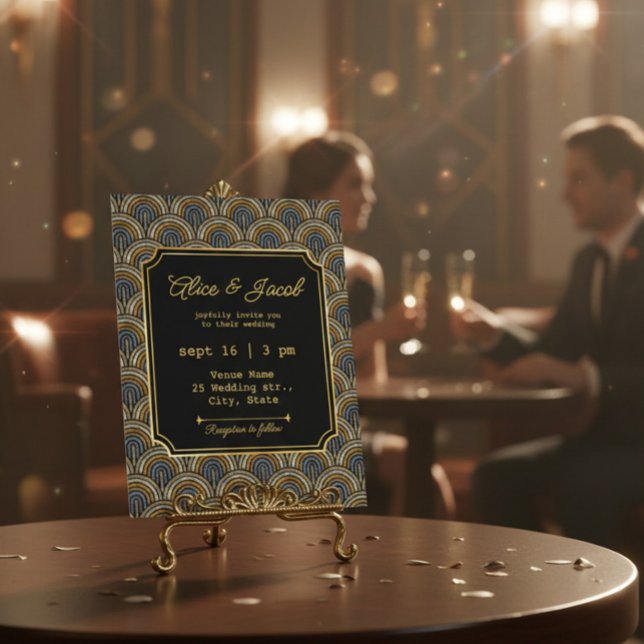 Art Deco Embroidered-Style Wedding Invitation Einladung (Von Creator hochgeladen)