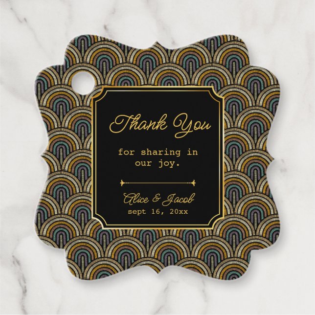 Art Deco Embroidered-Style Wedding Thank You  Geschenkanhänger (Vorderseite)