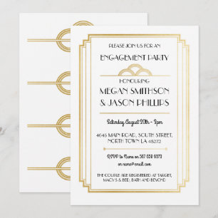 Art Deco Engagement Partei Einladungen Gold