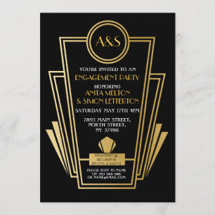 Art-Deco-Engagement-Party der 1920er Jahre lädt Ga Einladung