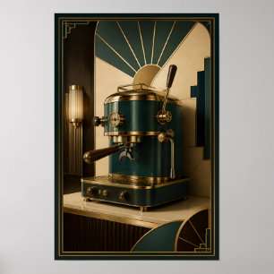 Art Deco Espressomaschine – Smaragdgrün und Gold Poster