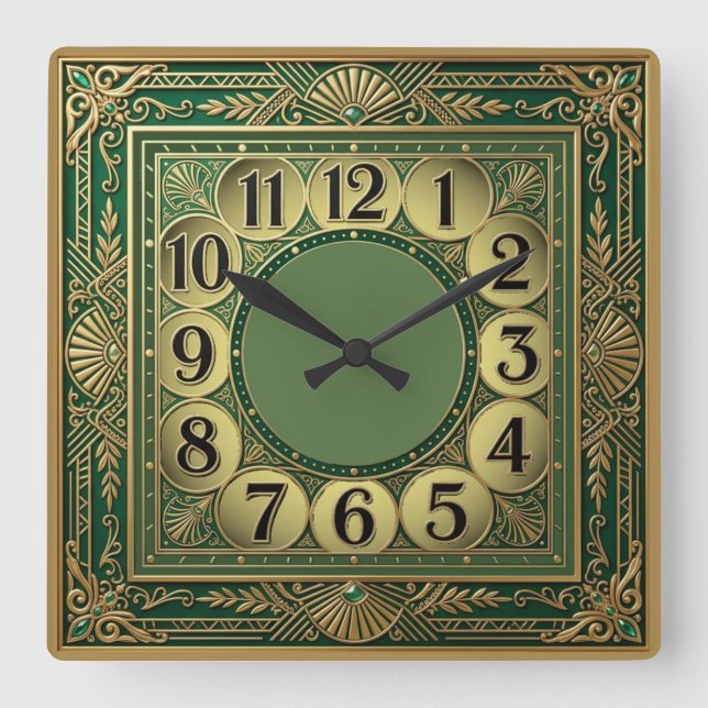 Art Deco Extra Quadratische Wanduhr (Vorderseite)