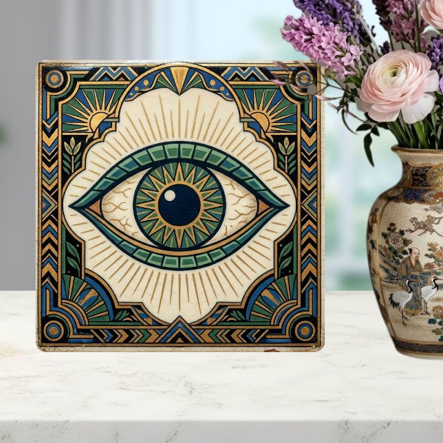 Art Deco Eye Anatomical Green Blue Gold  Fliese (Von Creator hochgeladen)