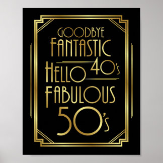 Art Deco FABULOUS 50. BIRTHDAY Sign Print Poster
