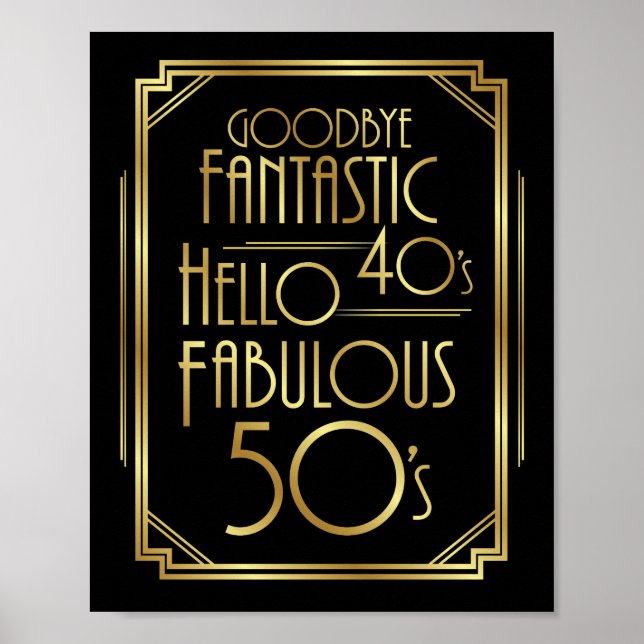Art Deco FABULOUS 50. BIRTHDAY Sign Print Poster (Vorne)