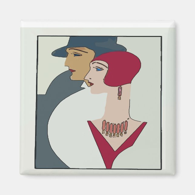Art Deco Faces, Text hinzufügen Magnet (Vorne)