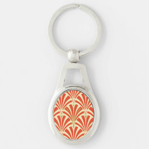 Art Deco Fächer-Muster - Mandarinorange Schlüsselanhänger