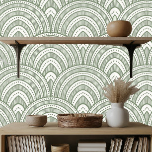 Art Deco Fächer Muster Salbeigrün Tapete