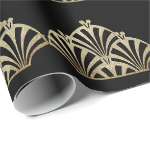 Art Deco Fächer Muster schwarz Bronze elegant vint Geschenkpapier