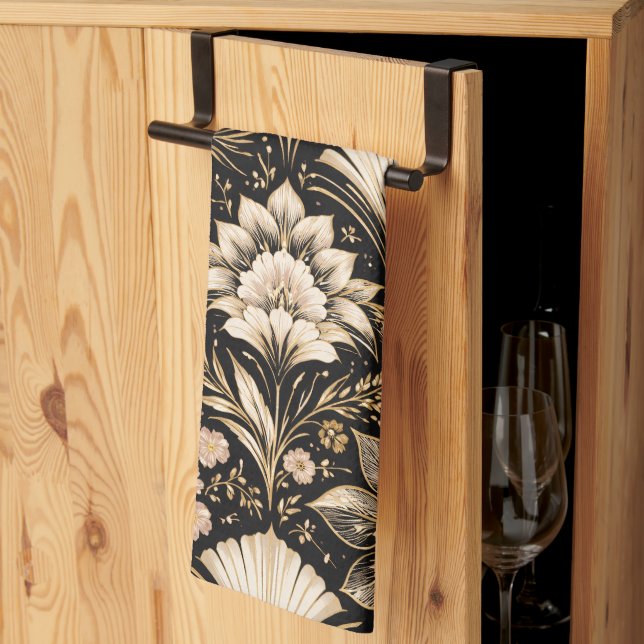 Art Deco Fächer Stil Blumenmuster Geschirrtuch (Drittel gefaltet)