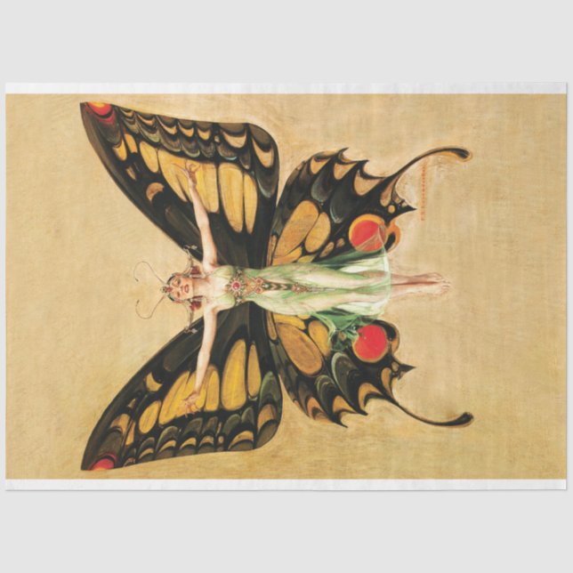 Art Deco Fairy Butterfly Gelbe Decoupage Seidenpapier (Vorderseite)
