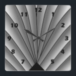 Art Deco Fan Design Grey Square Wall Clock Quadratische Wanduhr<br><div class="desc">Wall clock art deco design that you can customise with any text of your choice. Should you require any help with customising then contact us through the link on this page. Art deco wall clock.</div>