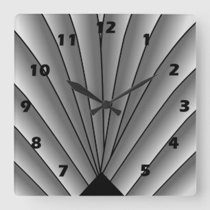 Art Deco Fan Design Grey Square Wall Clock Quadratische Wanduhr