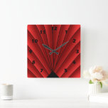 Art Deco Fan Design Red Square Wall Clock Quadratische Wanduhr<br><div class="desc">Wall clock art deco design that you can customise with any text of your choice. Should you require any help with customising then contact us through the link on this page. Art deco wall clock.</div>
