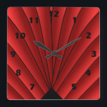 Art Deco Fan Design Red Square Wall Clock Quadratische Wanduhr<br><div class="desc">Wall clock art deco design that you can customise with any text of your choice. Should you require any help with customising then contact us through the link on this page. Art deco wall clock.</div>