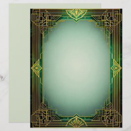 Art Deco Fan Frame on Green Stationery Paper Briefbogen