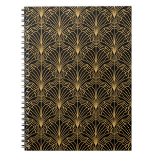 Art Deco Fan: Geometrisches, gelbes Schwarz Notizblock