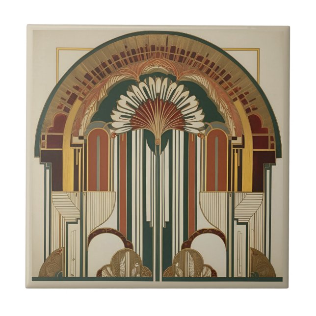 Art Deco Fan Keramik Tile Fliese (Vorderseite)