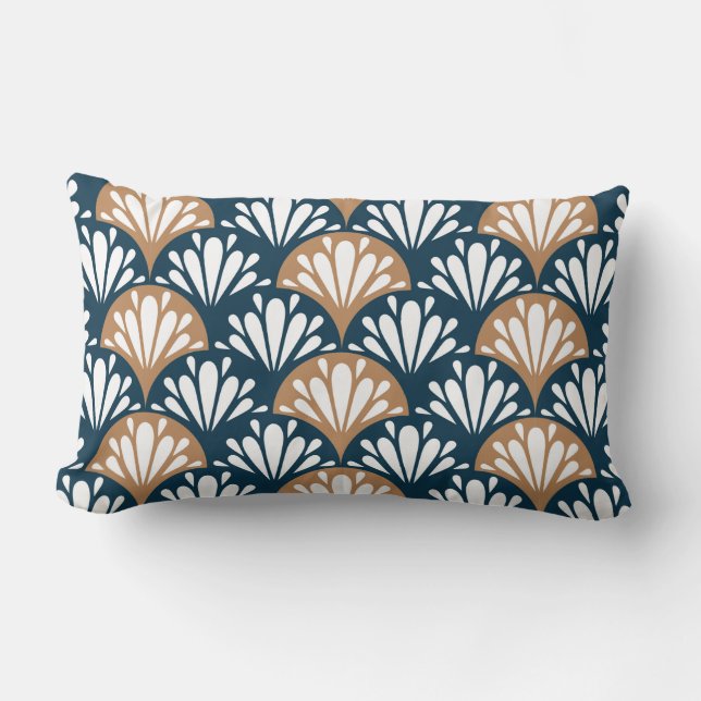 Art Deco Fan Muster Blue Brown Ornamental Lendenkissen (Vorderseite)