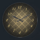 Art Deco Fan Muster Große Wanduhr<br><div class="desc">Art Deco Lüftermuster mit Goldzahlen.</div>