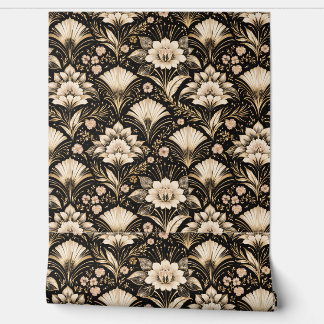 Art Deco Fan Style Floral Pattern Tapete