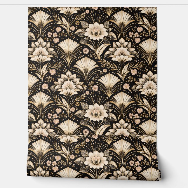 Art Deco Fan Style Floral Pattern Tapete (Abrollen)