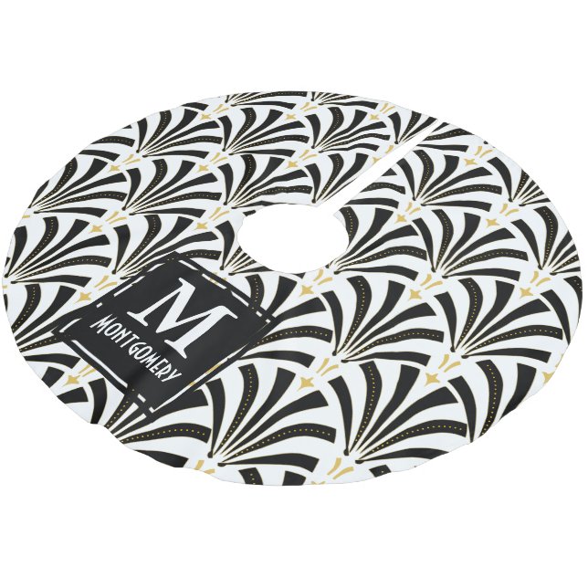Art-Deco-Fans der 20er Jahre - Personalisierter Fa Polyester Weihnachtsbaumdecke (Schrägansicht)