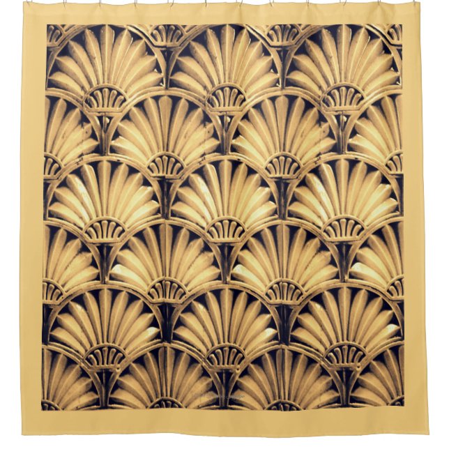 ART DECO FANS IN BAMBOO TAN SHOWER CURTAIN DUSCHVORHANG (Vorderseite)