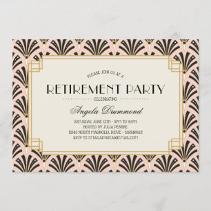 Art Deco Fans Ruhestand Party Rosa Einladung