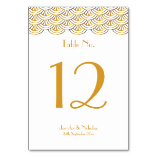 Art Deco Fans White & Gold Wedding Tischnummer