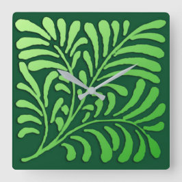 Art Deco Farnmuster - Farbtöne von Grün Quadratische Wanduhr
