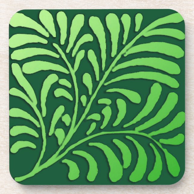 Art Deco Farnmuster - Farbtöne von Grün Untersetzer (Vorderseite)