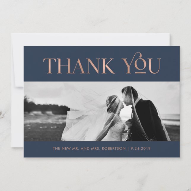 Art Déco Faux Rose Gold sur Navy | Merci photo (Devant)