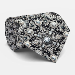Art Deco Faux Seide Luxus B+W Diamanten Krawatte