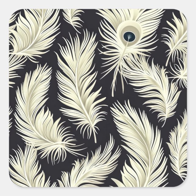 Art Deco Feather Muster Quadratischer Aufkleber (Vorderseite)