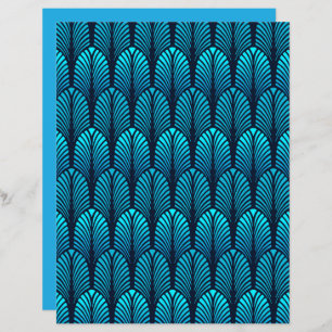 Art Deco Feather Pattern, Cerulean Blue