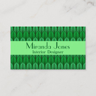 Art Deco Feather Pattern, Emerald Green Business Visitenkarte
