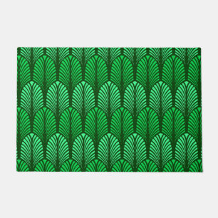 Art Deco Feather Pattern, Emerald Green Fußmatte